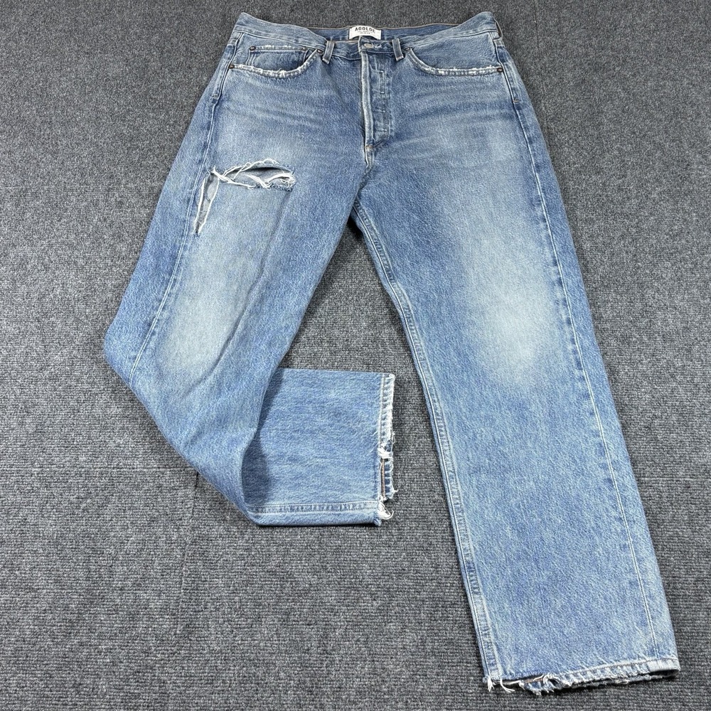 AGOLDE Womens 90s Jeans Sz 29 Fits 34x29 Blue Denim Distressed Straight Leg READ